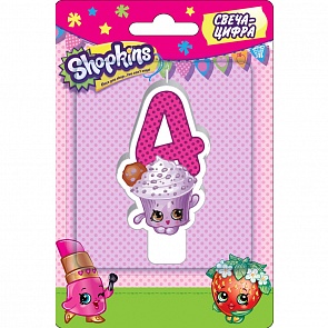 Фигурная свеча-цифра №4 из серии Шопкинс, 8 см. (Росмэн, 32126ros)